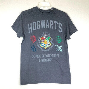 Harry Potter Hogwarts School Crest Short Sleeve Tee Gray size Small